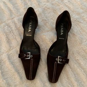 Authentic PRADA brown suede heels 40 1/2 shoes used